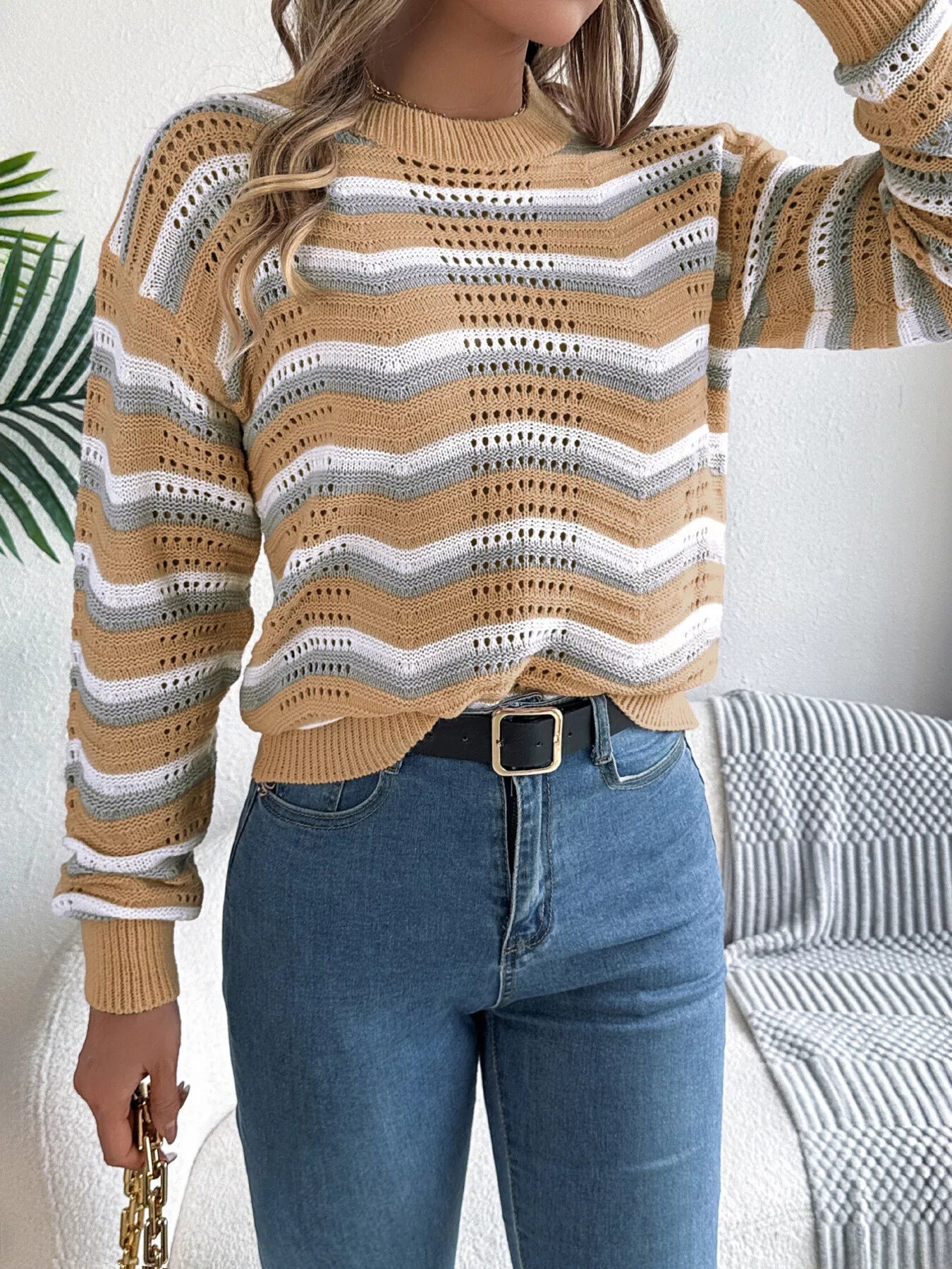 Striped Round Neck Long Sleeve Sweater - Tigbul's Variety Fashion Shop