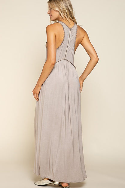 Stone Washed Side Slit Cut Out Maxi Dress - Tigbul's Variety Fashion Shop