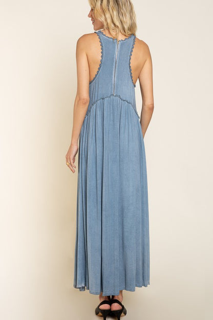 Stone Washed Side Slit Cut Out Maxi Dress - Tigbul's Variety Fashion Shop