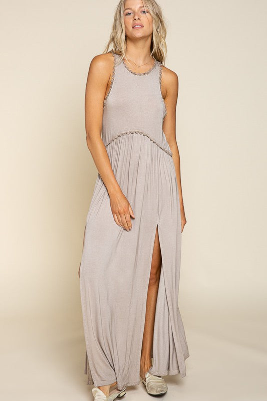 Stone Washed Side Slit Cut Out Maxi Dress - Tigbul's Variety Fashion Shop