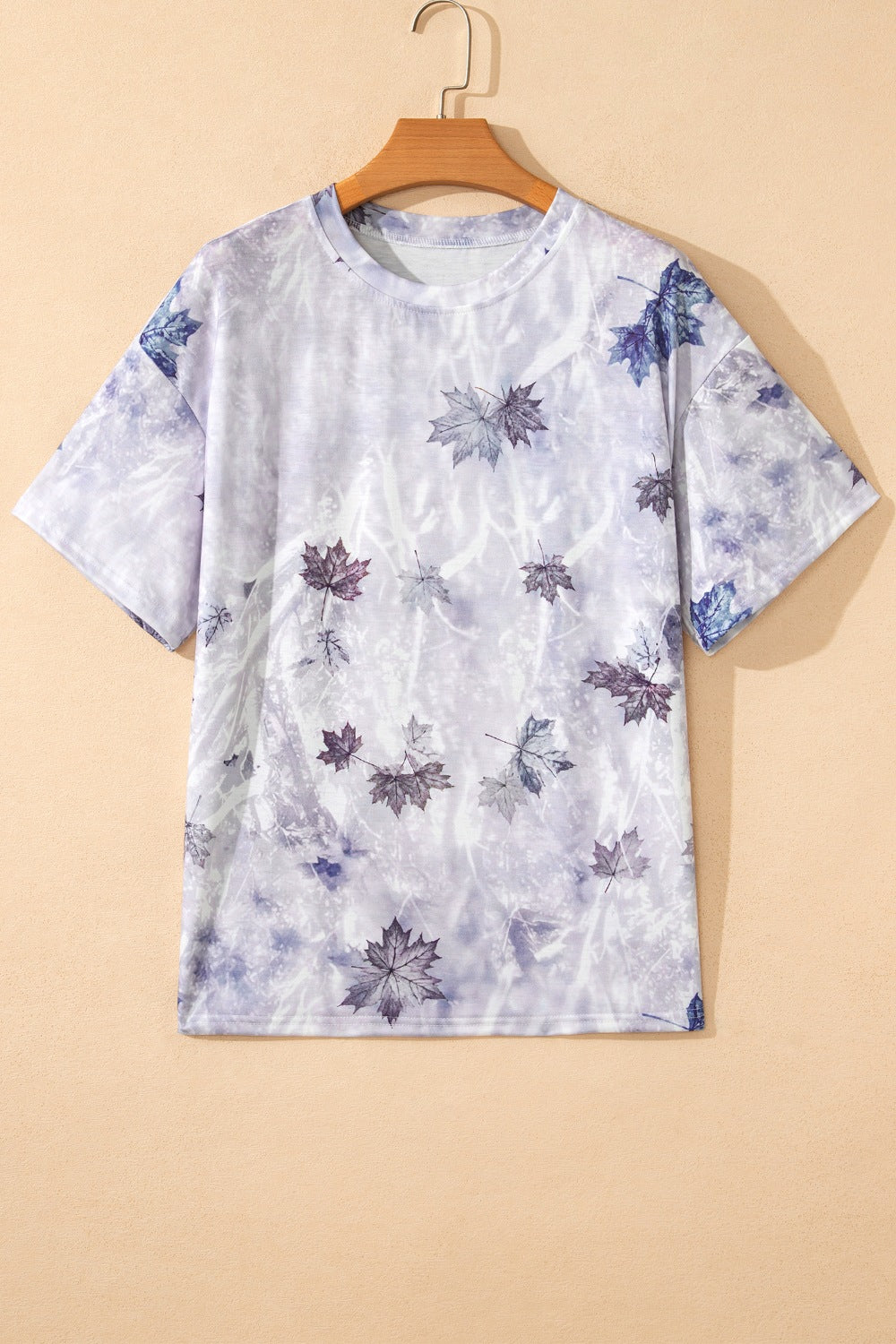 Light gray camouflage woodland leaf print tunic tee, crew neck, short sleeves
