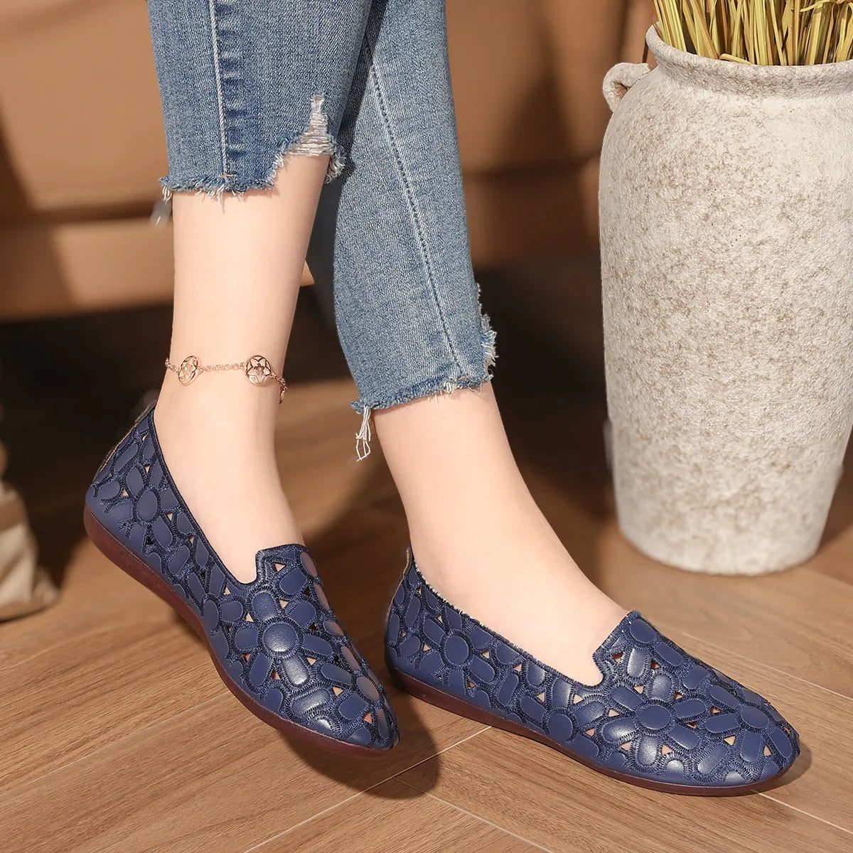 Cutout Round Toe Slip-Ons - Tigbul's Variety Fashion Shop