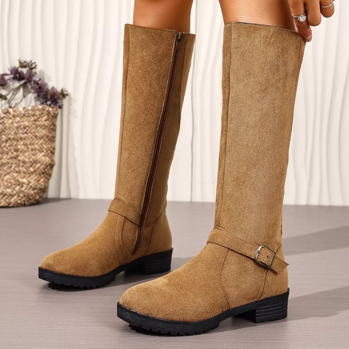 Round Toe Block Heels Boots - Tigbul's Variety Fashion Shop