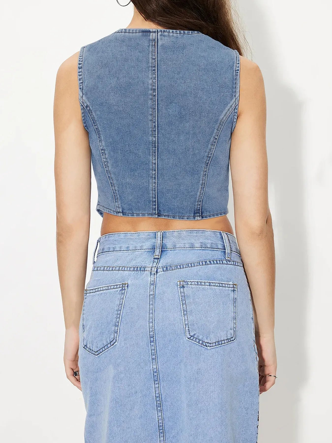 Button-Up Sleeveless Denim Vest - Tigbul's Variety Fashion Shop