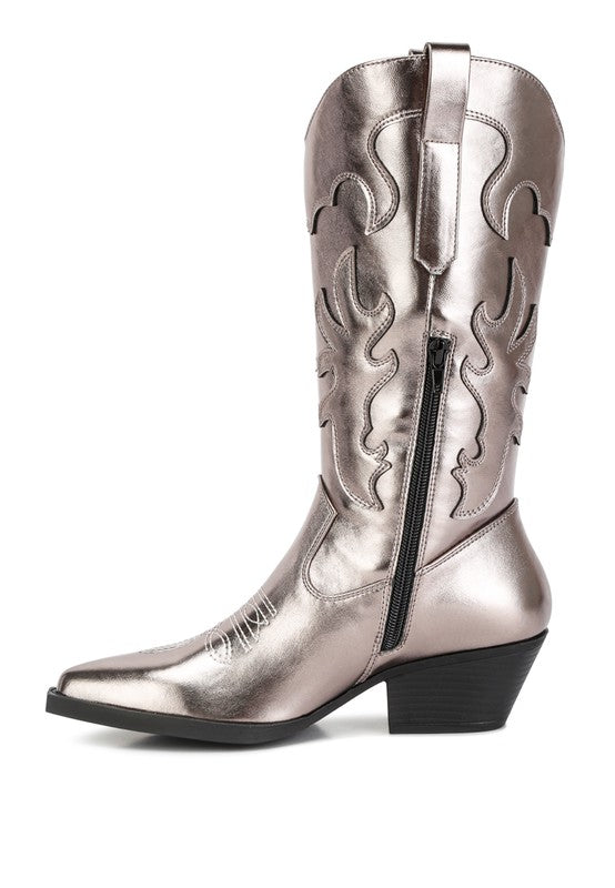 Cowby Metallic Faux Leather Cowboy Boots - Tigbul's Variety Fashion Shop