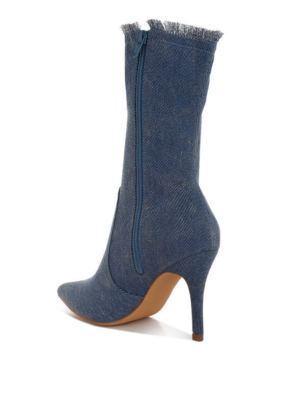 Himkok Distressed Denim Mid-Calf Boots - Tigbul's Variety Fashion Shop