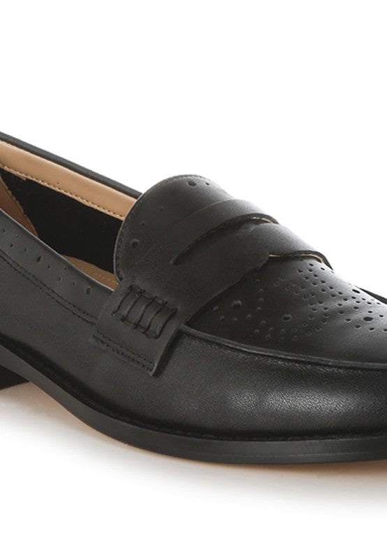 Clotilda Perforated Low Heel Loafers - Tigbul's Variety Fashion Shop