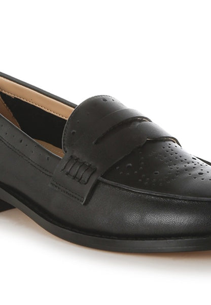 Clotilda Perforated Low Heel Loafers - Tigbul's Variety Fashion Shop