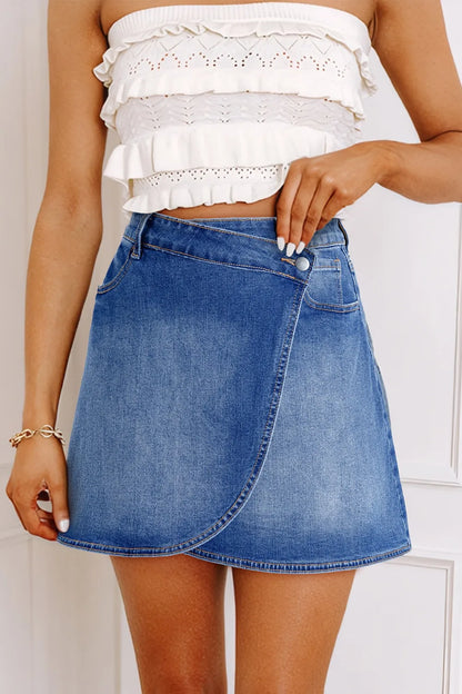Wrapped Crossed Waist Denim Mini Skirt - Tigbul's Variety Fashion Shop