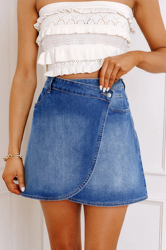 Wrapped Crossed Waist Denim Mini Skirt - Tigbul's Variety Fashion Shop