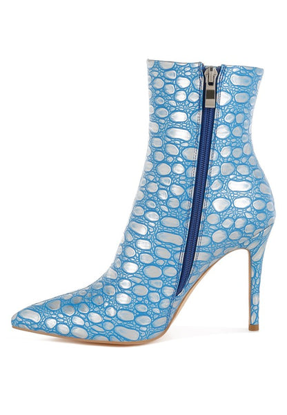Moolah Embossed Stiletto Heel Ankle Boots - Tigbul's Variety Fashion Shop