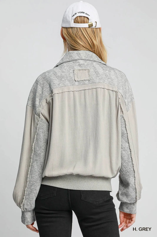 Umgee Two-Way Jacquard Zip-Up Jacket - Tigbul's Variety Fashion Shop
