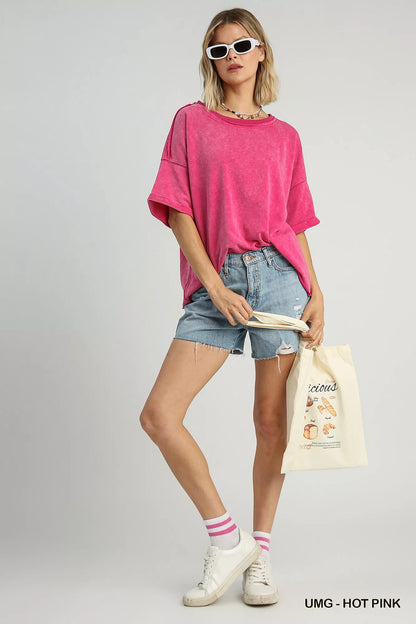 Umgee Mineral Wash Round Neck Top - Tigbul's Variety Fashion Shop