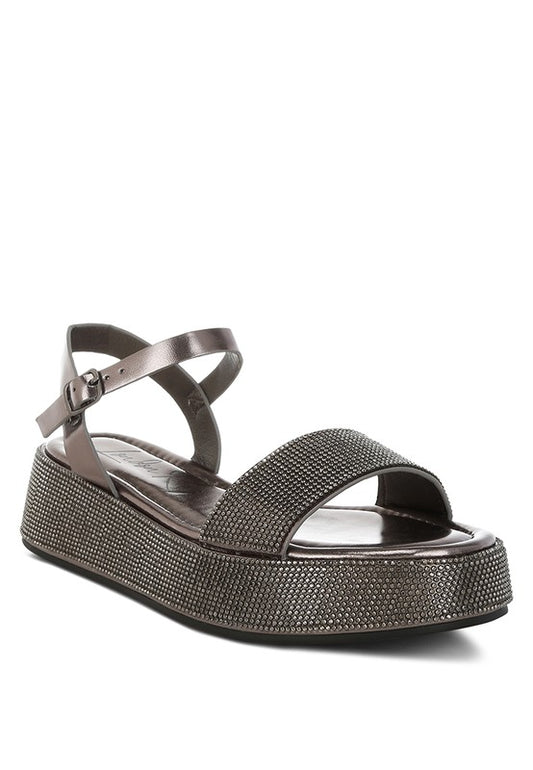 Nensis Rhinestone Embellished Flatform Sandals - Tigbul's Variety Fashion Shop