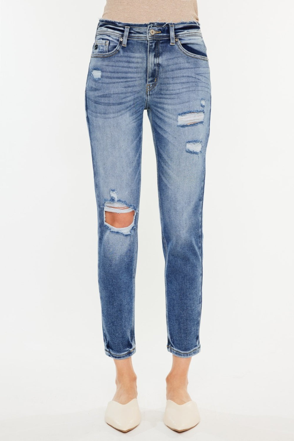 Kancan High Rise Distressed Mom Jeans - Tigbul's Variety Fashion Shop