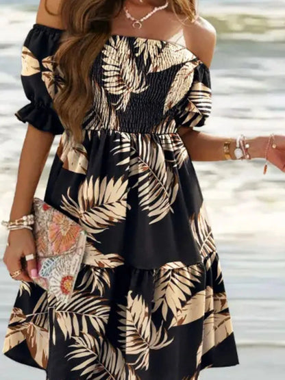 Off Shoulder Smocked Summer Dress - Tigbul's Variety Fashion Shop