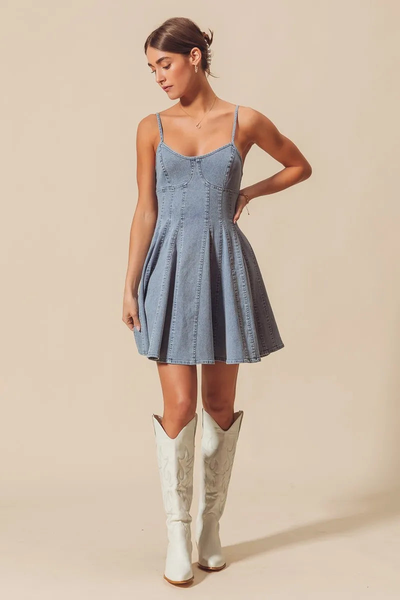 SO ME A Line Fit and Flare Denim Mini Dress - Tigbul's Variety Fashion Shop