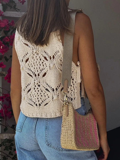 Crochet Hollow Out Sweater Vest - Tigbul's Variety Fashion Shop