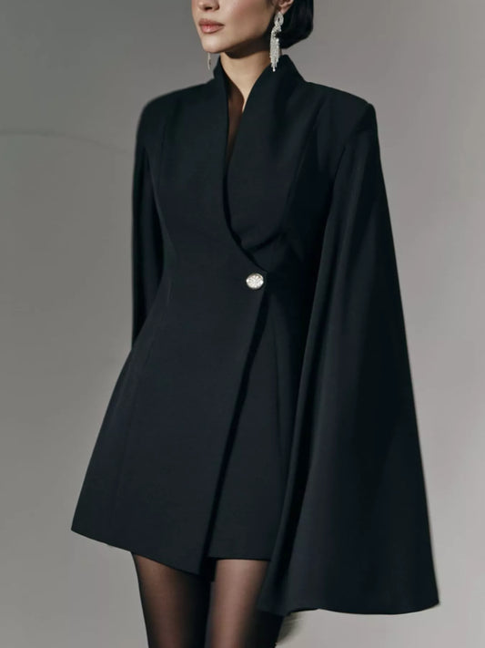 One Button Fitted Mini Blazer Dress with Cape Sleeves - Tigbul's Variety Fashion Shop