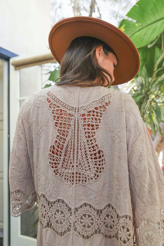 Crochet Open Patch Longline Kimono - Tigbuls Variety Fashion