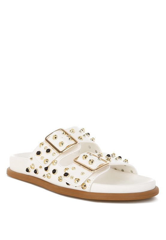 Jayata Metallic Stud Embellished Sliders - Tigbul's Variety Fashion Shop