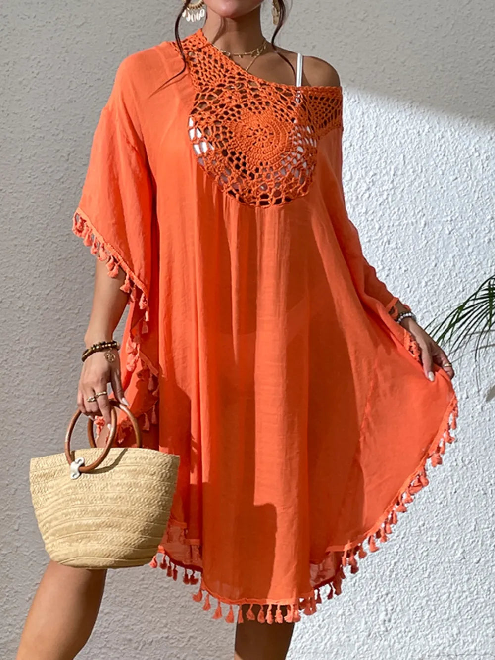 Tassel Cutout Scoop Neck Cover-Up Dress - Tigbul's Variety Fashion Shop