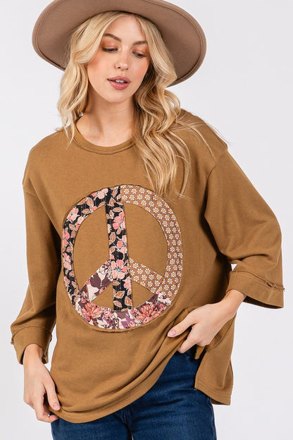 SAGE + FIG Floral Peace Patch Round Neck Top - Tigbul's Variety Fashion Shop