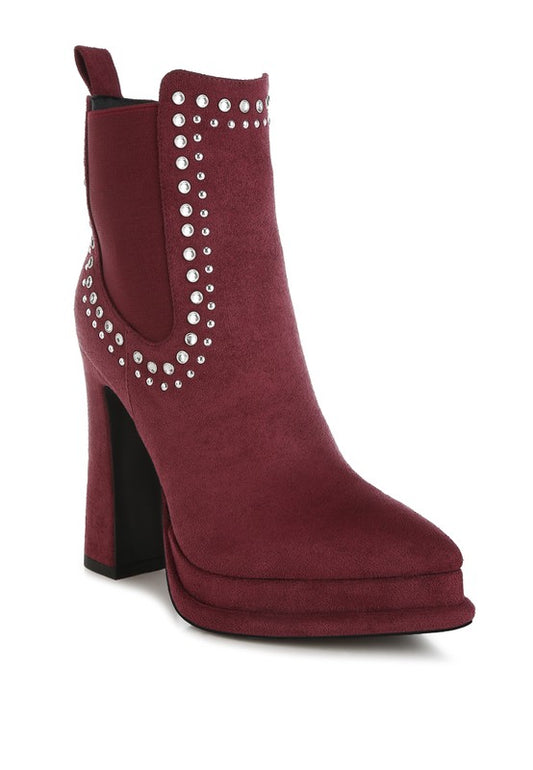 Dalton Studs Embellished High Ankle Boots - Tigbul's Variety Fashion Shop
