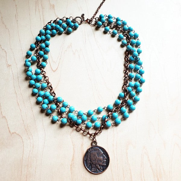 Blue Turquoise Collar Necklace with Indian Coin - Tigbuls Variety Fashion