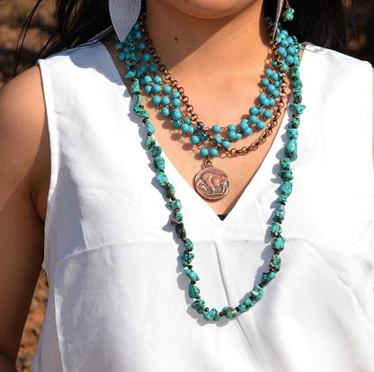 Blue Turquoise Collar Necklace with Indian Coin - Tigbuls Variety Fashion