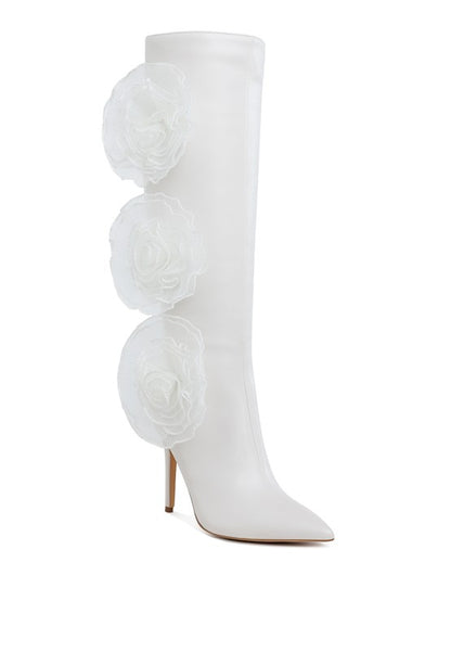 Chinkara Sheer Big Rose Detail Long 4" High Heel Boots - Tigbul's Variety Fashion Shop