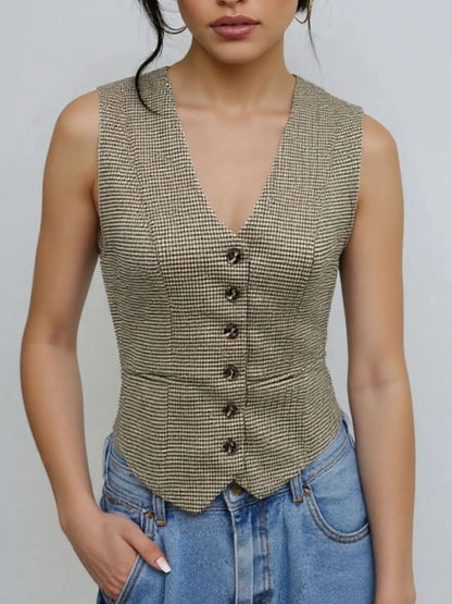 Plaid Button Down Vest - Tigbul's Variety Fashion Shop