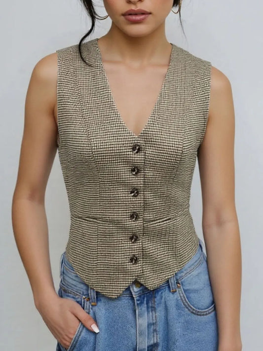 Plaid Button Down Vest - Tigbul's Variety Fashion Shop