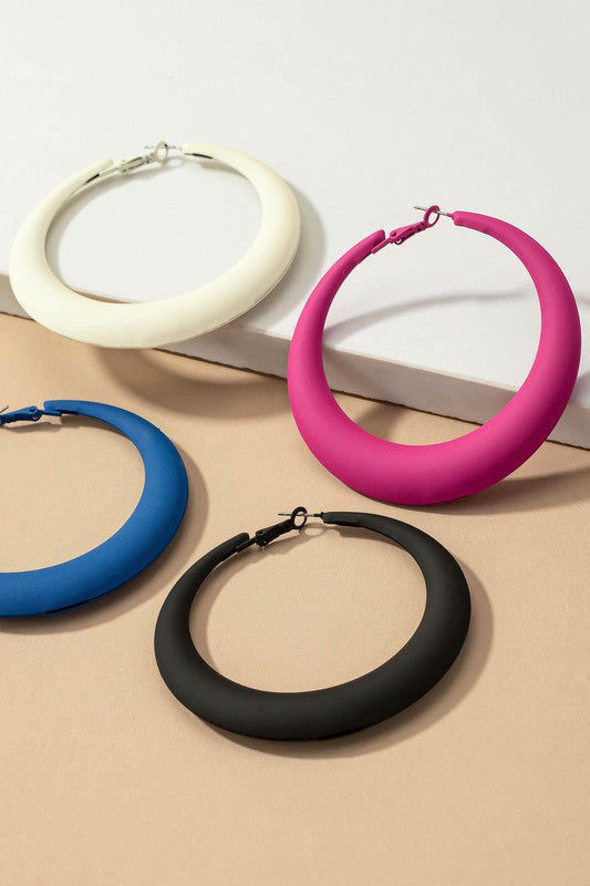 Große Puff-Creolen, beschichtet: creme, blau & fuchsia, 1 Größe
