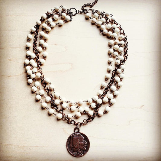White Turquoise And Necklace with Copper Coin - Tigbuls Variety Fashion