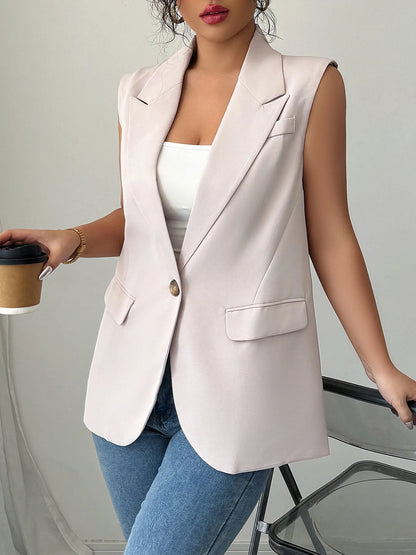 One Button V-Neck Blazer Vest Coat - Tigbul's Variety Fashion Shop