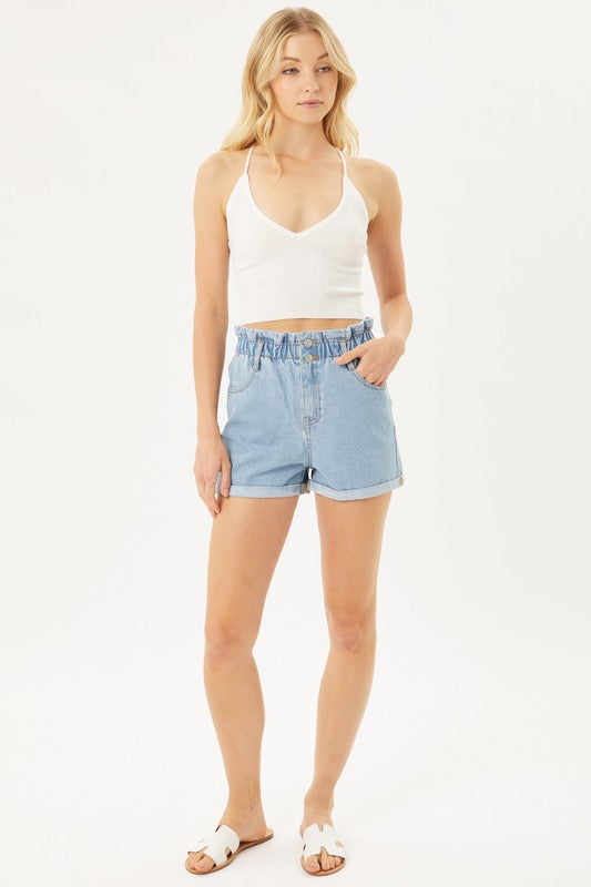 Double Buttoned Waistband Denim Shorts - Tigbul's Variety Fashion Shop