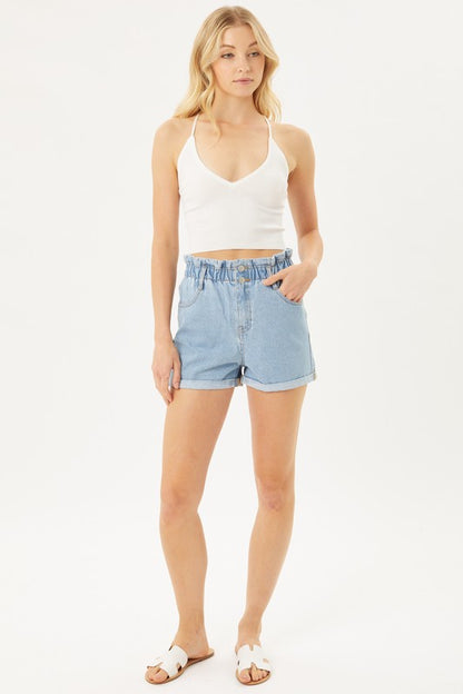 Double Buttoned Waistband Denim Shorts - Tigbul's Variety Fashion Shop