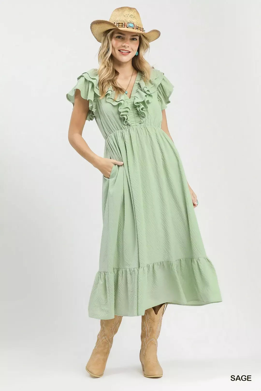 Umgee Textured Ruffle Midi Dress - Tigbul's Variety Fashion Shop