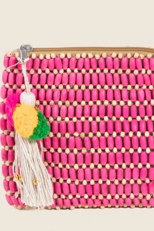 Pink Wooden Beaded Rectangle Bag - Tigbul's Variety Fashion Shop