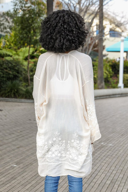 Embroidered Floral Vine Lightweight Kimono - Tigbul's Variety Fashion Shop
