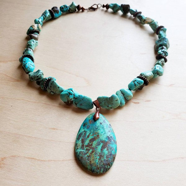 Chunky Turquoise Necklace Teardrop Pendant - Tigbuls Variety Fashion