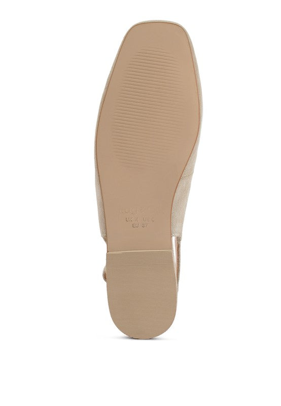 Beige Veloursleder Slingback-Flats, flache Sohle mit geschlossenem Zehenbereich