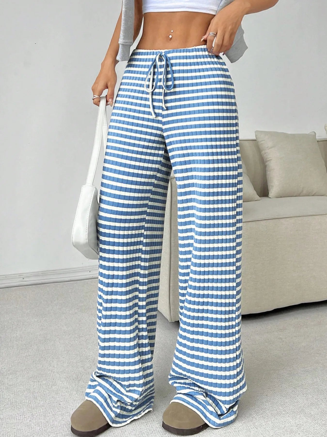 Striped Wide Leg Drawstring Pants - Tigbul's Variety Fashion Shop
