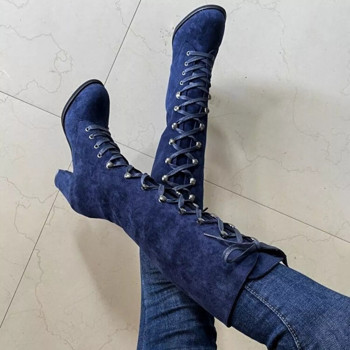 Lace Up Block Heels Boots - Tigbul's Variety Fashion Shop