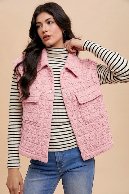 Annie Wear Texture Quilted Snap Down Vest Coat - Tigbul's Variety Fashion Shop