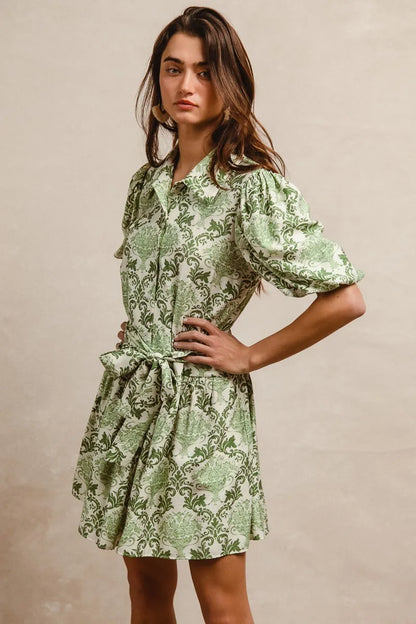 BiBi Tied Floral Short Sleeve Mini Shirt Dress - Tigbul's Variety Fashion Shop
