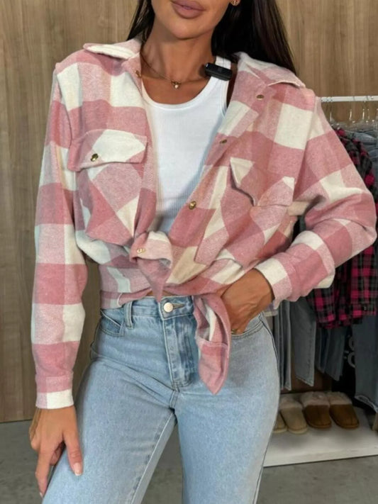 Plaid Button-Down Long Sleeve Shacket - Tigbul's Variety Fashion Shop