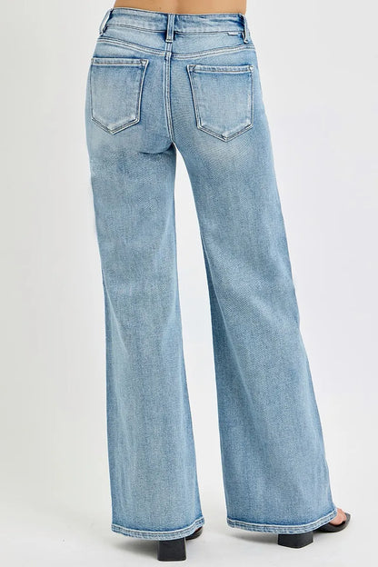 RISEN Full Size Mid Rise Wide Jeans with Front Patch Pocket Plus Size - Tigbul's Variety Fashion Shop