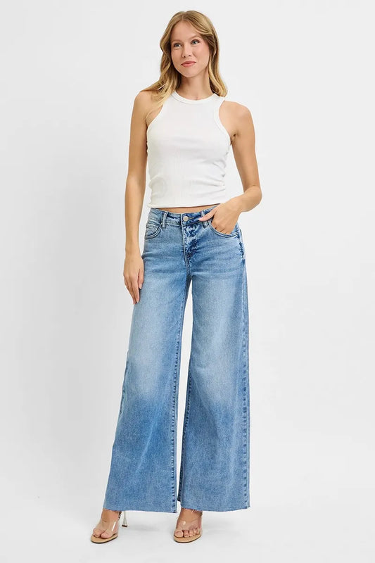 RISEN Full Size Tummy Control High Rise Ankle Palazzo Jeans Plus Size - Tigbul's Variety Fashion Shop